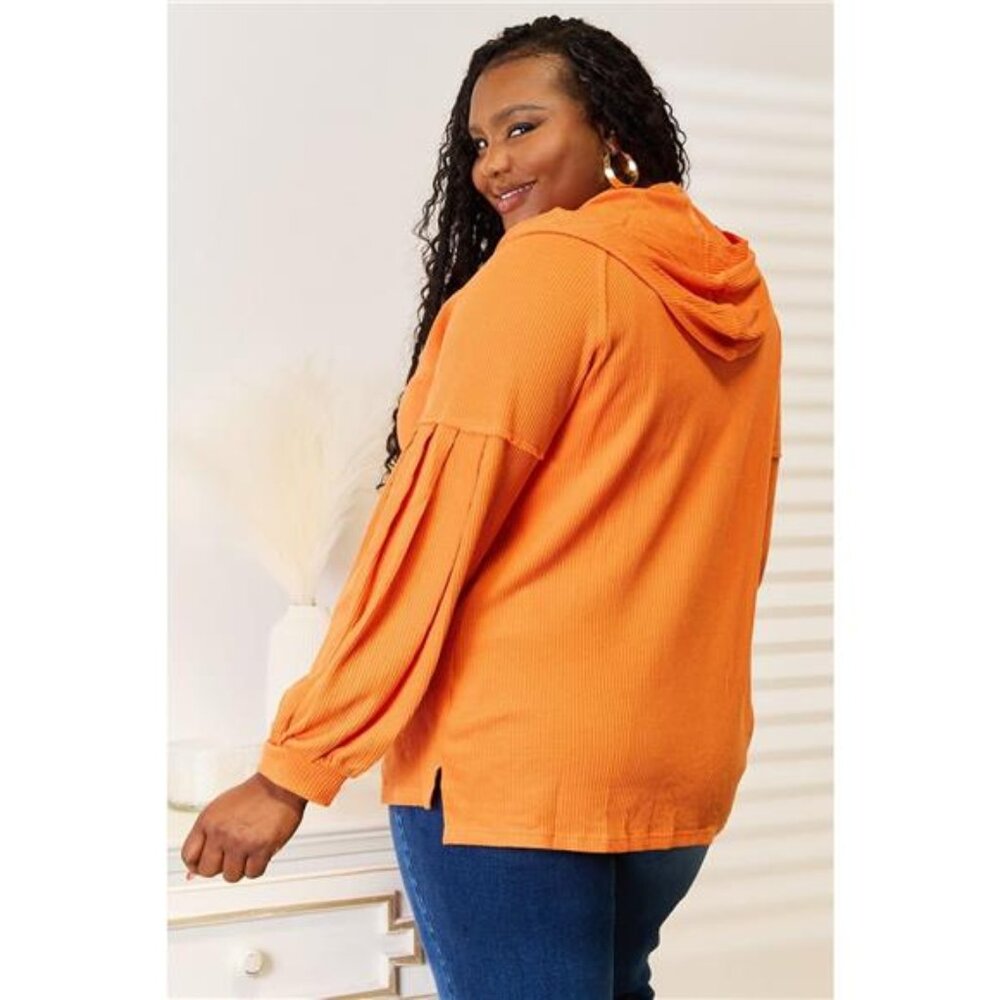 Basic Bae Side Slit Buttoned‎ Waffle Knit Hoodie - Picture 6 of 10